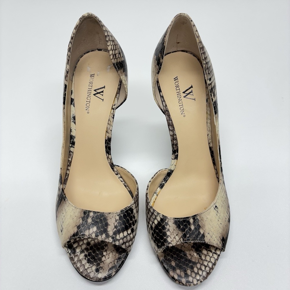 Worthington D'Orsay Peep Toe Heels Size 6 M Snakeskin Stiletto Sexy Party Y2K - Picture 8 of 15